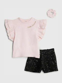 River Island Pink Frill Sleeve Top & Sequin Shorts Set^ Shorts
