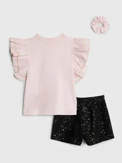 River Island Pink Frill Sleeve Top & Sequin Shorts Set^ Shorts