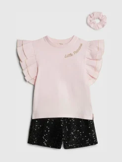 River Island Pink Frill Sleeve Top & Sequin Shorts Set^ Shorts