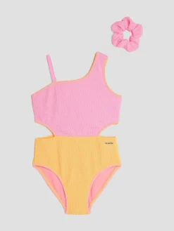 River Island Pink Girls Blocked Textured Swimsuit^ Swimwear