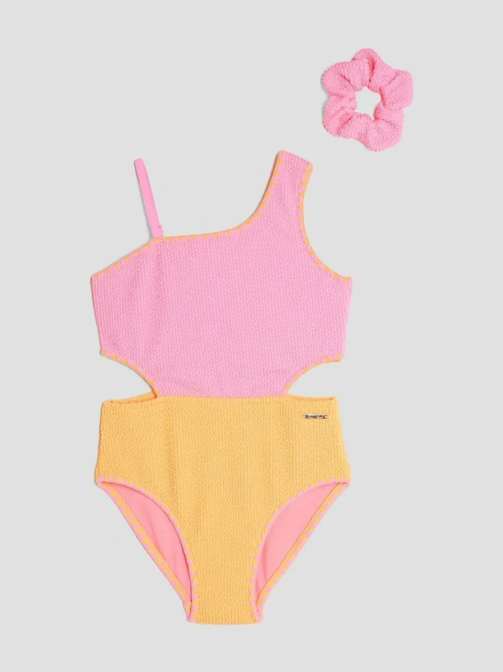 River Island Pink Girls Blocked Textured Swimsuit^ Swimwear