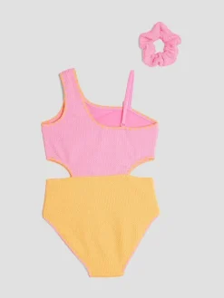 River Island Pink Girls Blocked Textured Swimsuit^ Swimwear