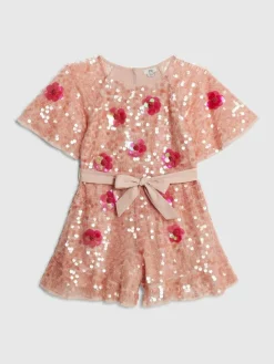 Outlet River Island Pink Sequin Flower Playsuit
