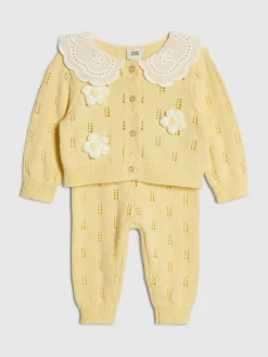 River Island Yellow Broderie Daisy Knitted Cardigan & Leggings Set^ Sets & Coords|Knitwear