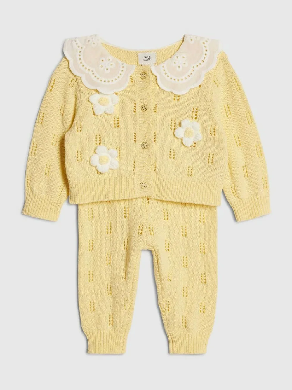 River Island Yellow Broderie Daisy Knitted Cardigan & Leggings Set^ Sets & Coords|Knitwear