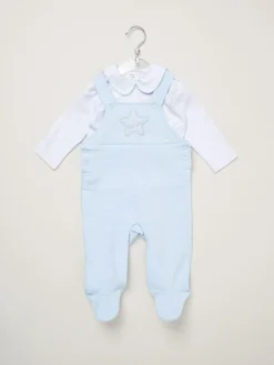 New Rock-A-Bye Baby Boutique Blue Baby Quilted Dungarees and T-Shirt Set