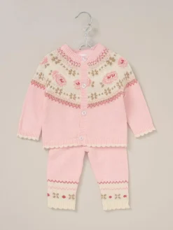 Rock-A-Bye Baby Boutique Pink True Knit Fairisle Pattern Cardigan And Trousers Outfit Set^ Knitwear & Sweaters|Knitwear