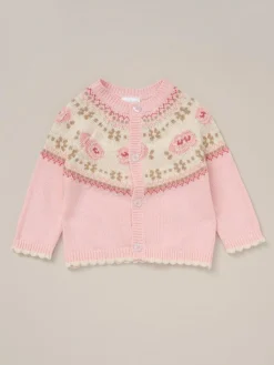 Rock-A-Bye Baby Boutique Pink True Knit Fairisle Pattern Cardigan And Trousers Outfit Set^ Knitwear & Sweaters|Knitwear