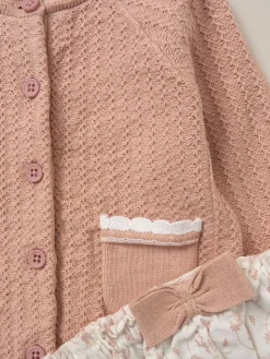 Outlet Rock-A-Bye Baby Boutique Pink Cardigan Woven Dobby Shorts Headband and Tights Outfit Set