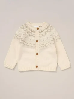 Rock-A-Bye Baby Boutique True Knit Fairisle Pattern White Cardigan And Footed Trousers Outfit Set