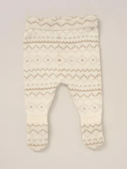 Rock-A-Bye Baby Boutique True Knit Fairisle Pattern White Cardigan And Footed Trousers Outfit Set