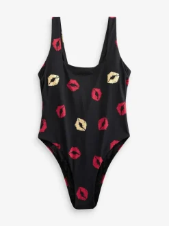 New Rockett St George Black Lips Print High Leg Swimsuit