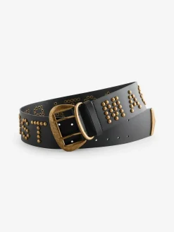 Online Rockett St George Black Leather Magic and Star Dust Chunky Studded Belt