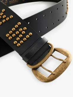 Online Rockett St George Black Leather Magic and Star Dust Chunky Studded Belt