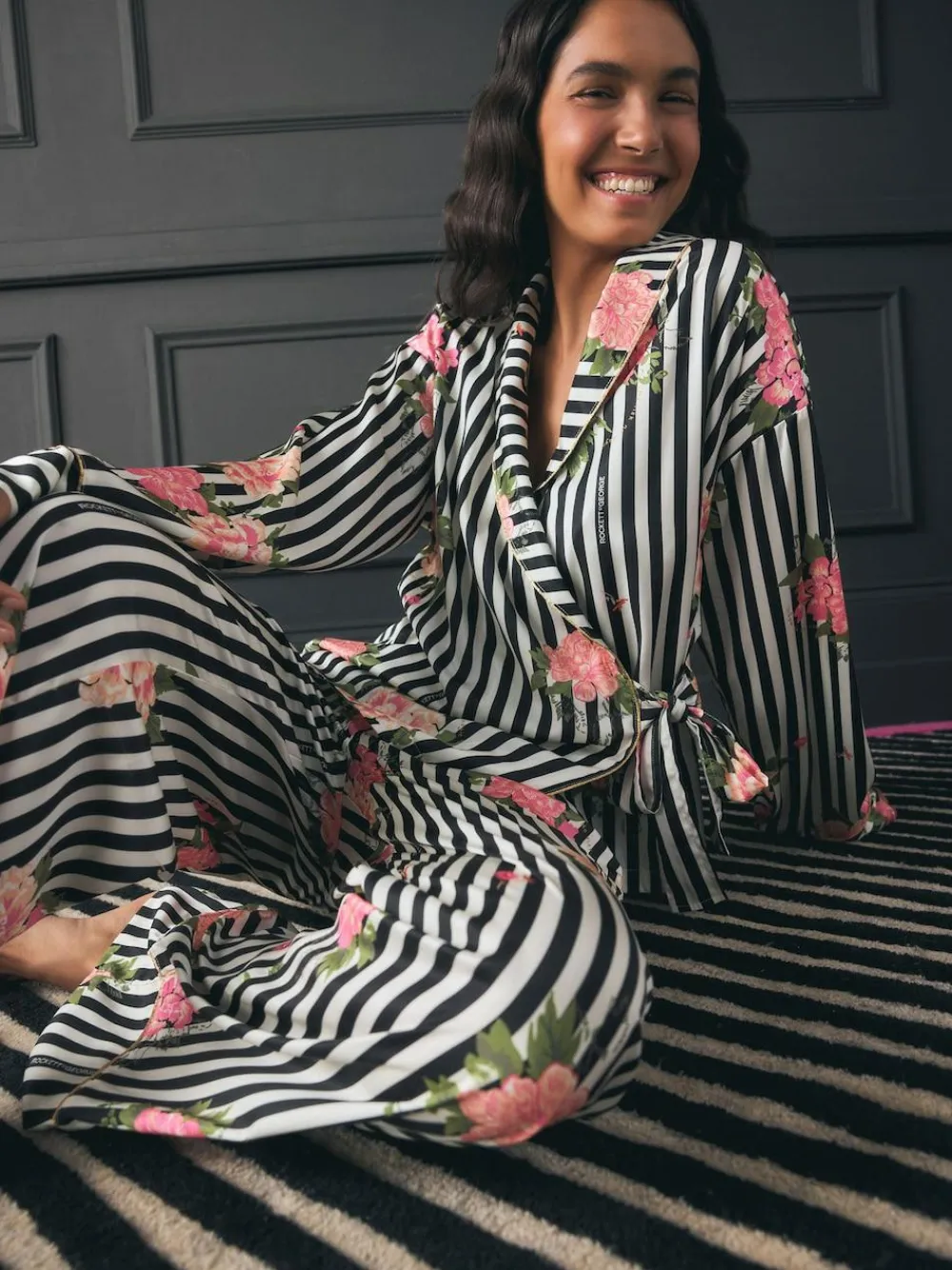 Rockett St George Black/White Flower Power Tie Side Pyjamas