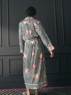 Rockett St George Black/White Flower Power Stripe Satin Robe^Women Bathrobes