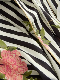 Rockett St George Black/White Flower Power Stripe Satin Robe^Women Bathrobes