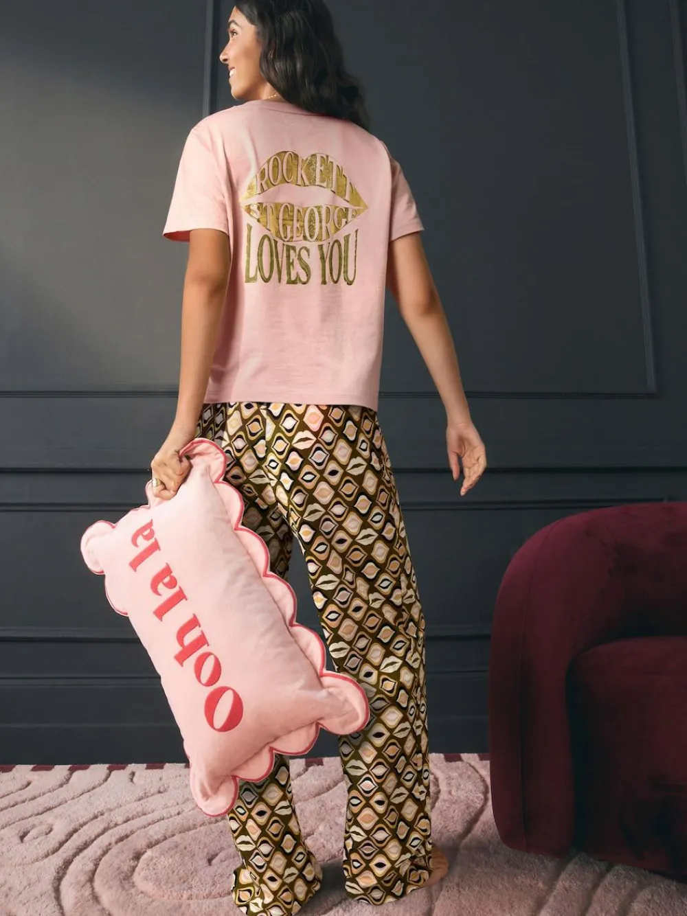 Rockett St George Khaki Green Lips Jersey Pyjamas^Women All Night & Lounge|Pyjamas