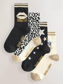 Online Rockett St George Monochrome Animal Print 4 Pack Ankle Socks