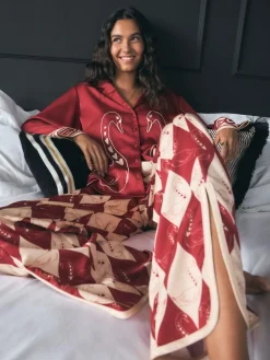 Discount Rockett St George Red Argyle Swan Textured Satin Button Through Pyjamas