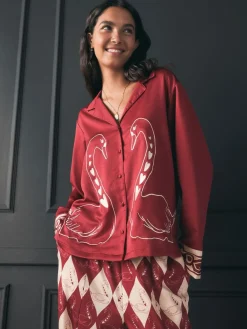 Discount Rockett St George Red Argyle Swan Textured Satin Button Through Pyjamas