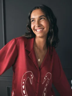 Discount Rockett St George Red Argyle Swan Textured Satin Button Through Pyjamas