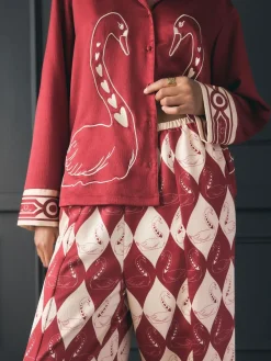 Discount Rockett St George Red Argyle Swan Textured Satin Button Through Pyjamas