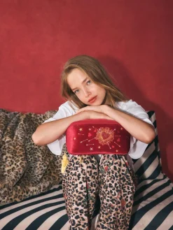 Rockett St George Red Velvet Embellished Fold Out Wash Bag