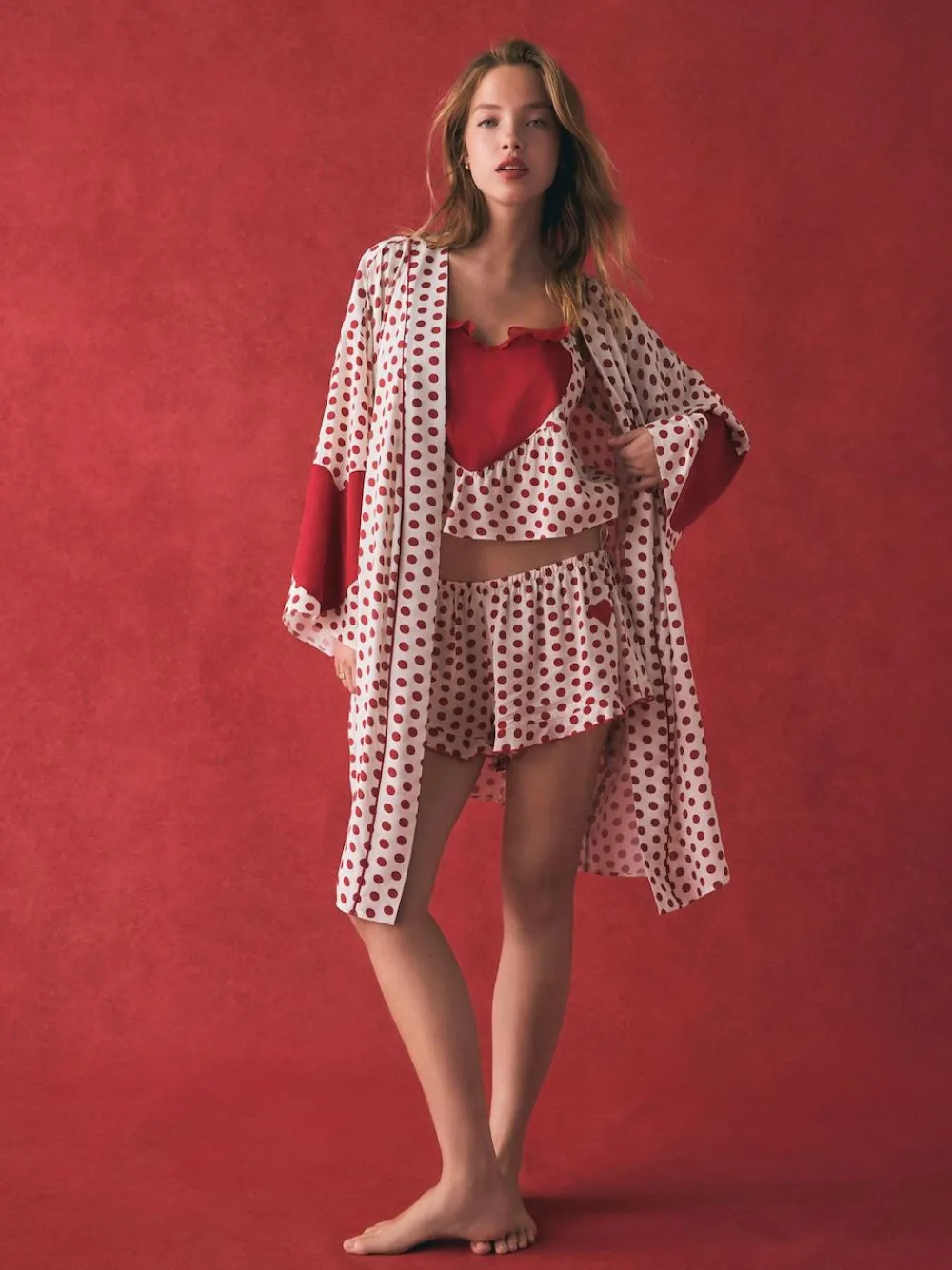Hot Rockett St George Red/White Polka Dot Hearts Short Robe