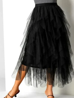 Roman Black Elasticated Mesh Layered Skirt^Women Skirts