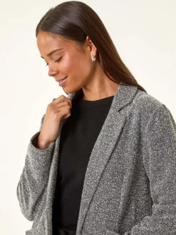 Roman Black Petite Herringbone Pocket Blazer^Women Blazers