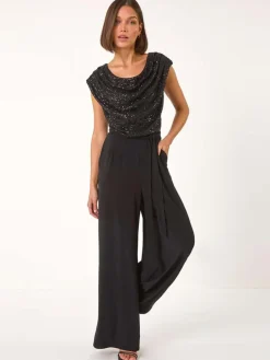 Roman Sequin Bodice Cowl Neck Jumpsuit^Women Jumpsuits & Playsuits