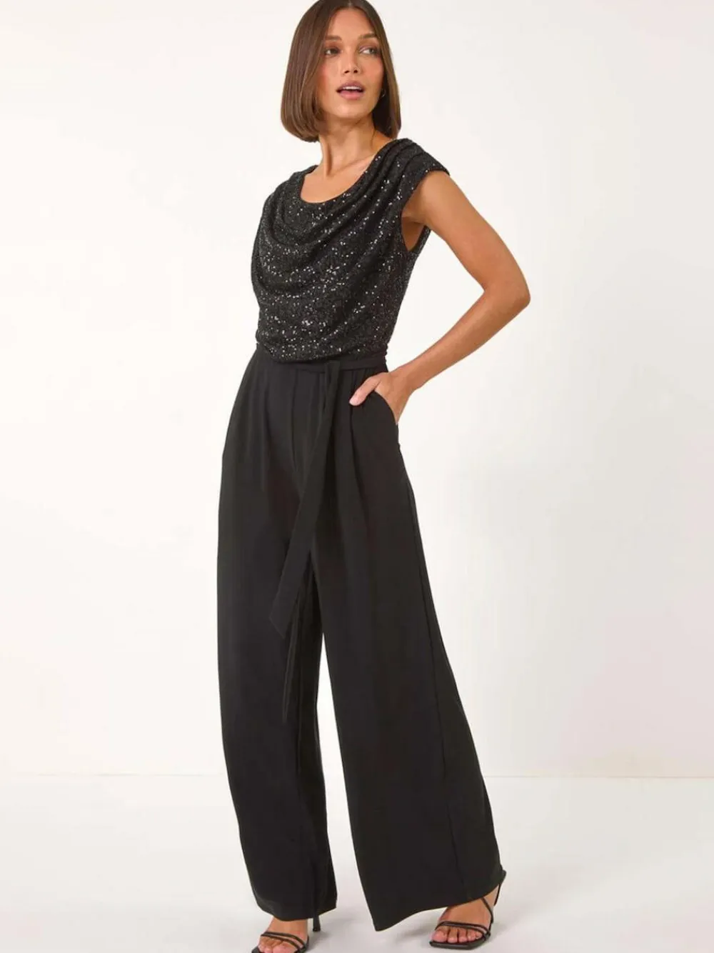 Roman Sequin Bodice Cowl Neck Jumpsuit^Women Jumpsuits & Playsuits