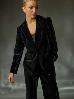 Sale Roman Velvet Single Breasted Blazer Black