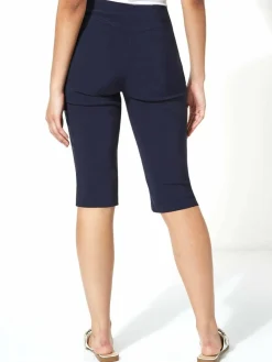 Roman Blue Knee Length Stretch Shorts^Women Shorts