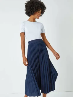 Roman Blue Pleated Maxi Skirt^Women Skirts