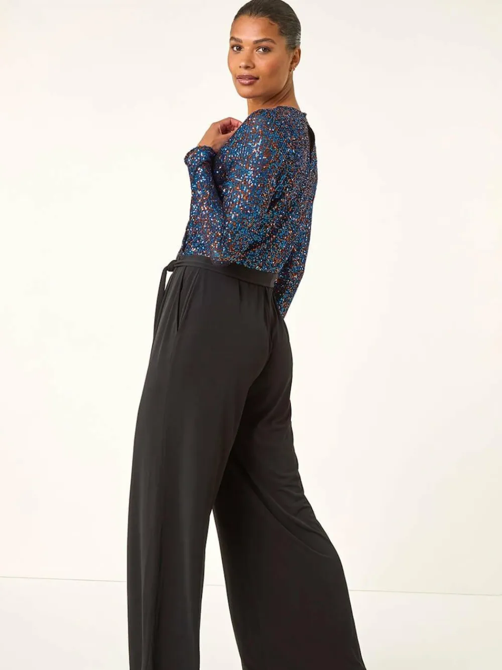 Roman Sequin Wrap V-Neck Stretch Jumpsuit^Women Jumpsuits & Playsuits