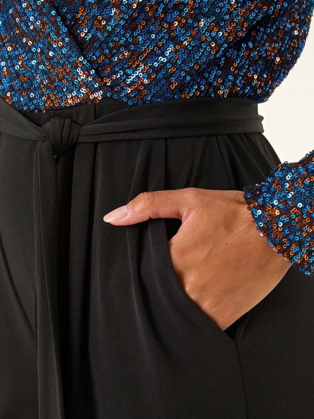 Roman Sequin Wrap V-Neck Stretch Jumpsuit^Women Jumpsuits & Playsuits