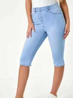 Discount Roman Blue Stretch Knee Length Pedal Pusher Shorts