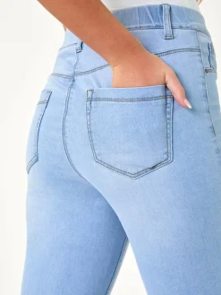 Discount Roman Blue Stretch Knee Length Pedal Pusher Shorts