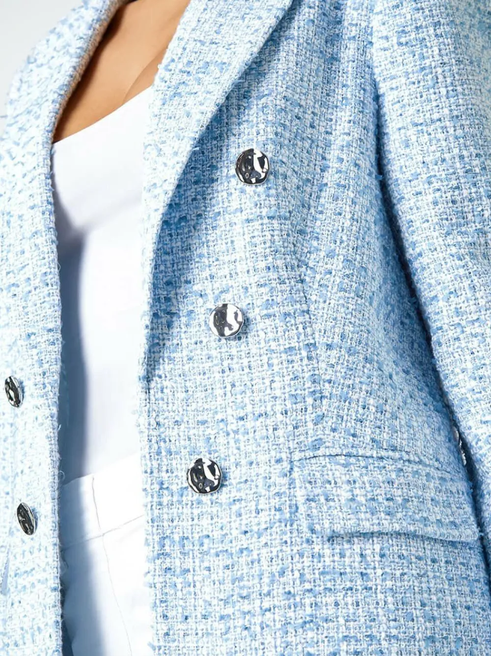 Roman Blue Textured Check Boucle Blazer Jacket