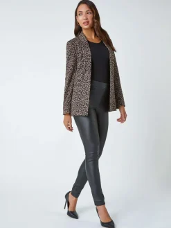 Roman Brown Animal Print Stretch Blazer^Women Blazers
