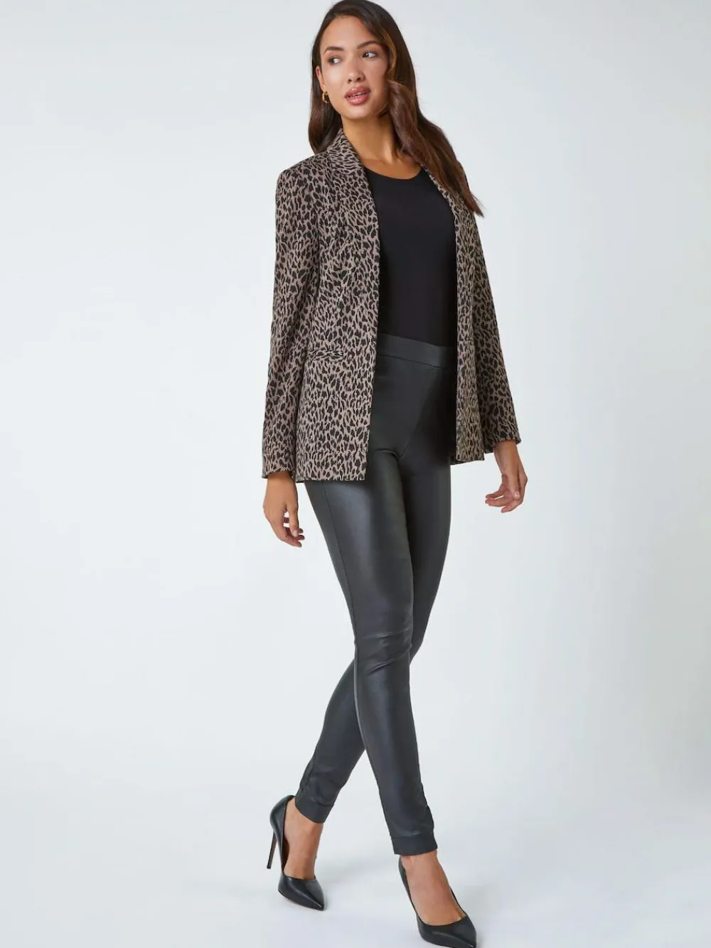Roman Brown Animal Print Stretch Blazer^Women Blazers