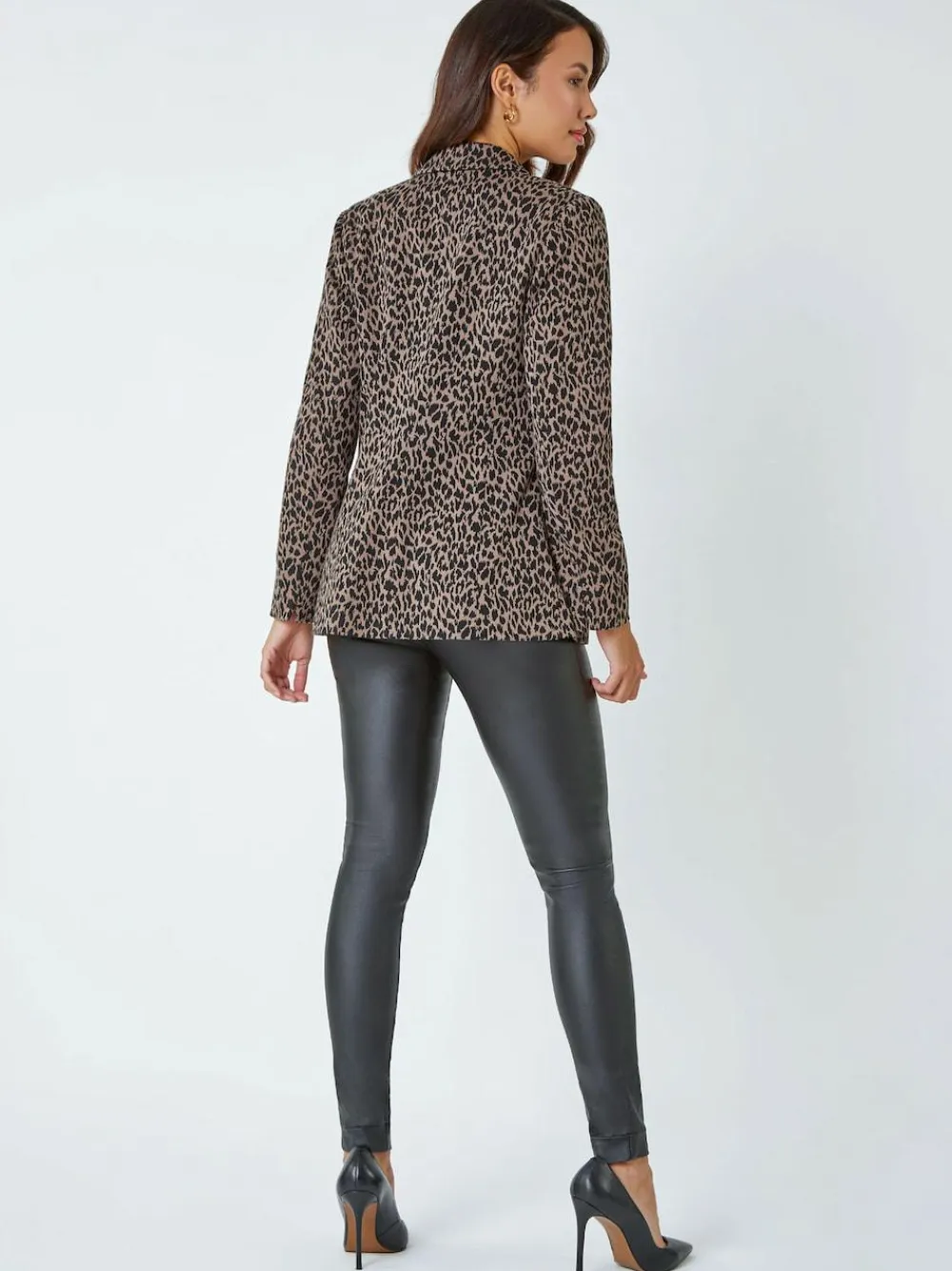 Roman Brown Animal Print Stretch Blazer^Women Blazers