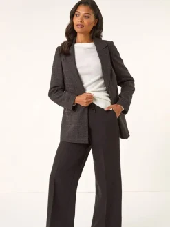 Roman Brown Check Print Longline Blazer^Women Blazers