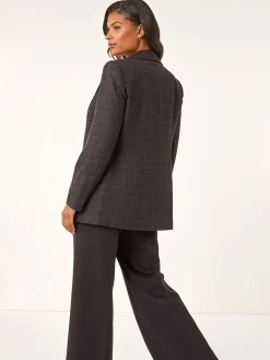 Roman Brown Check Print Longline Blazer^Women Blazers