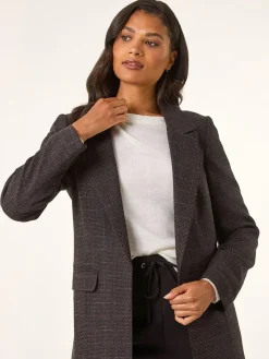 Roman Brown Check Print Longline Blazer^Women Blazers