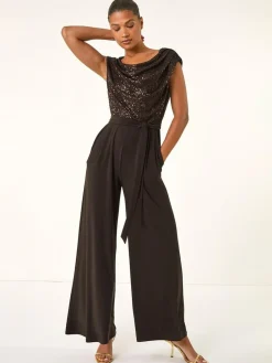 Roman Sequin Bodice Cowl Neck Jumpsuit^Women Jumpsuits & Playsuits