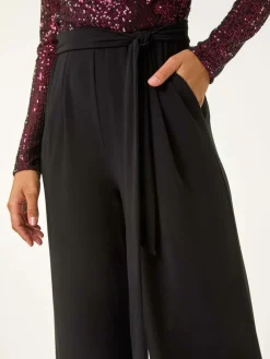 Roman Red Dark Sequin Wrap V-Neck Stretch Jumpsuit^Women Jumpsuits & Playsuits