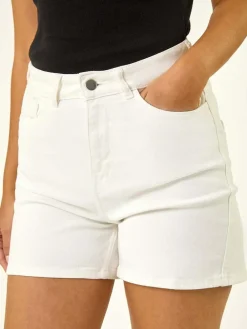 Online Roman High Waisted Denim Stretch Shorts White